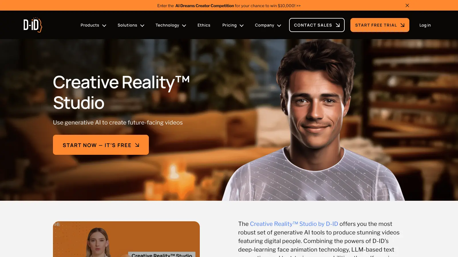 D-ID Creative Reality Studio interface showing talking avatar video creation