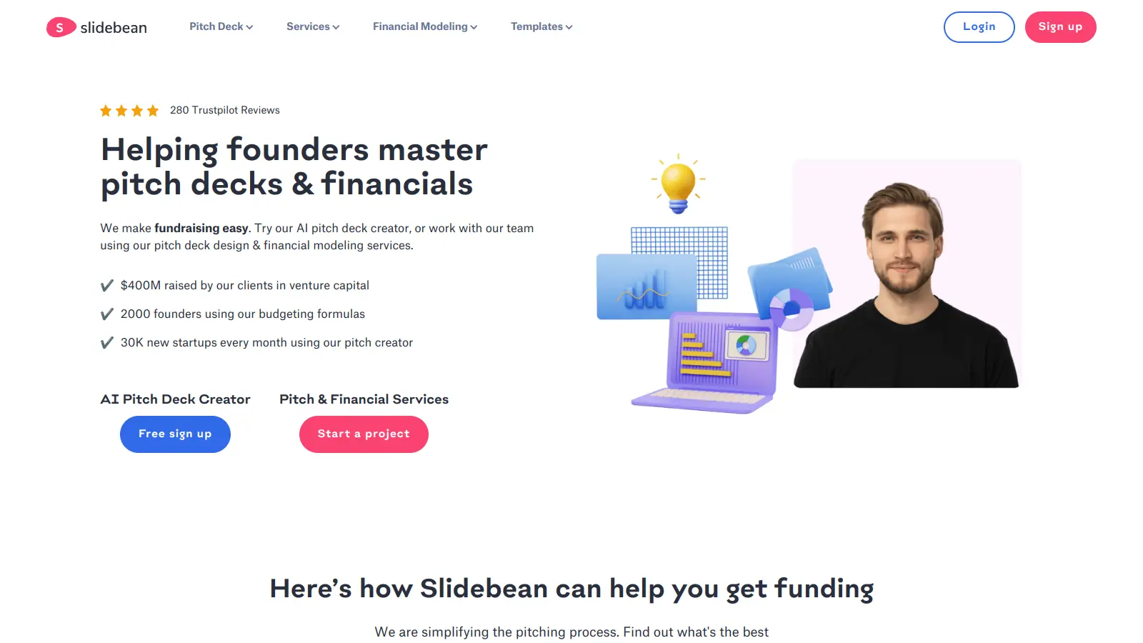 Slidebean interface showing an investor-vetted pitch deck template